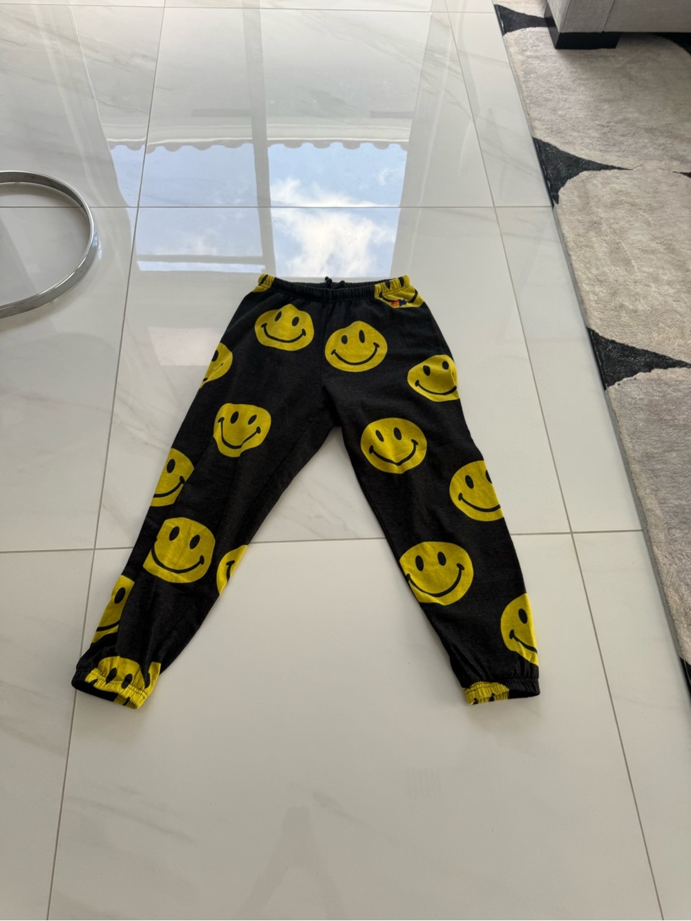 Aviator Nation Black Joggers with Yellow Smiley Faces